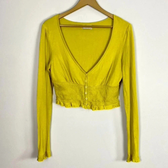 Urban Outfitters Chartreuse Smocked Crop Top - Picture 1 of 15